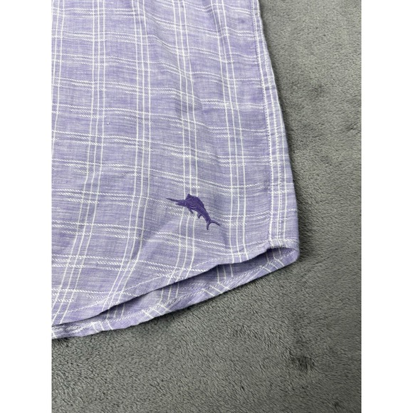 Tommy Bahama Shirt Men's XL Purple Plaid‎ 100% Linen Long Sleeve Button Up - Picture 7 of 9